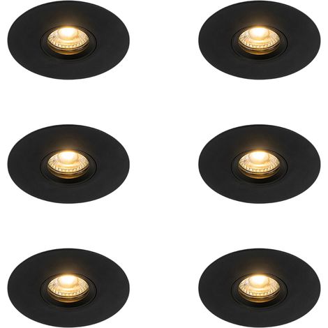 Set of 6 Modern Recessed Spotlight Black 12 cm - Buco