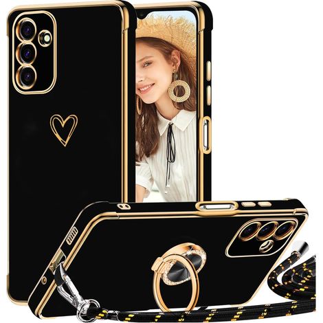 Coque avec Cordon et 360 Degrés Anneau Support, Étui Housse Antichoc Souple Silicone TPU Bumper Portable Protection Case avec Amovible Collier, Noir (1/5)