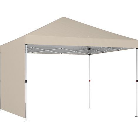 Gazebo Pieghevole Pop-Up 300x300 cm con Parete Laterale in Metallo e Tessuto Oxford Beige (1/5)