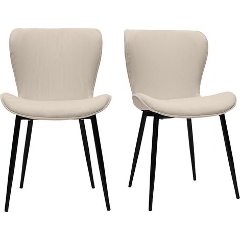 Sedie design in velluto a coste beige e metallo nero (set di 2) ADDICT