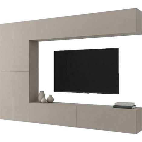 Estantería Gatira, Mueble de Sala Modular, 8 Estantes, Puertas Abatibles, Beige