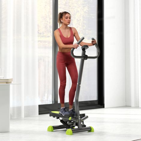 Stepper mit Griffen, Fitness-Stepper für Zuhause, LCD-Bildschirm, einstellbarer Widerstand, Stahl, grau, grün, schwarz (1/5)