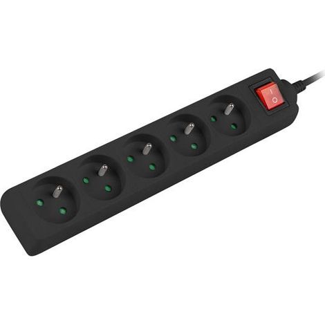 Multipresa Lanberg da 1,5 m nera, 5 prese PL da 230 V, con interruttore, cavo interamente in rame. (1/2)