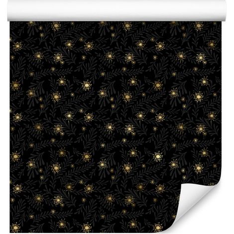 Carta da parati con motivo tropicale nero e oro, nero e ocra, 50x1000 cm (1/5)