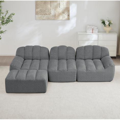 Sofá esquinero modular de 3 plazas con otomana, espuma 32D, gris, 288 x 165 x 79 cm (1/5)