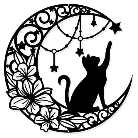 Wanddekoration aus Metall, Heimdekoration, kreative Schmiedekunst, Silhouette, Mondkätzchen
