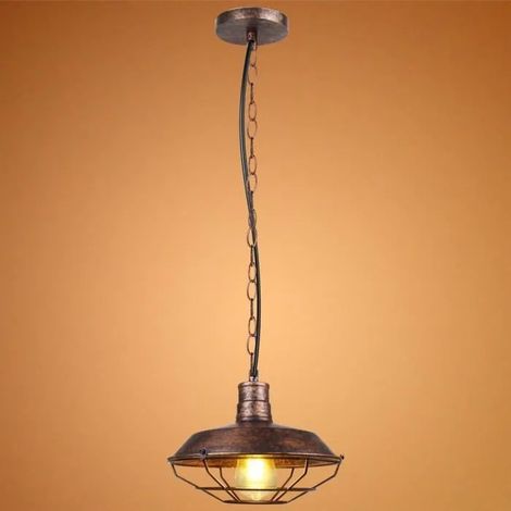U-Do Lampe Suspensions Style Industriel Luminaire de Plafond Métal Diamètre 26cm Rouill (1/4)