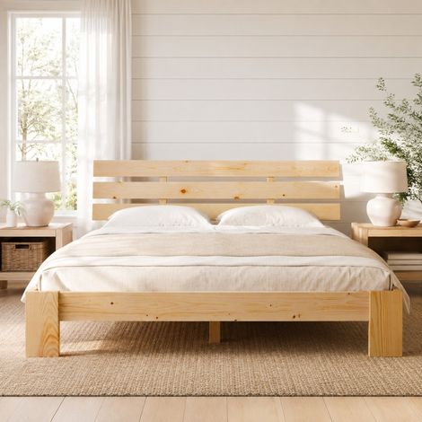 MEUBLIV Letto 140x200 cm naturale con testiera e rete, senza materasso (1/5)
