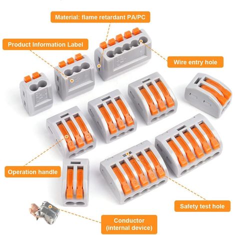 Bornes de Connexion, 55PCS 3 Entrées Connecteur Électriques Rapide de Fil, Électrique Connecteurs D'épissag Automatique à Levier-écrou pour Circuit en Ligne 28-12 AWG, PA/PC Ignifuge