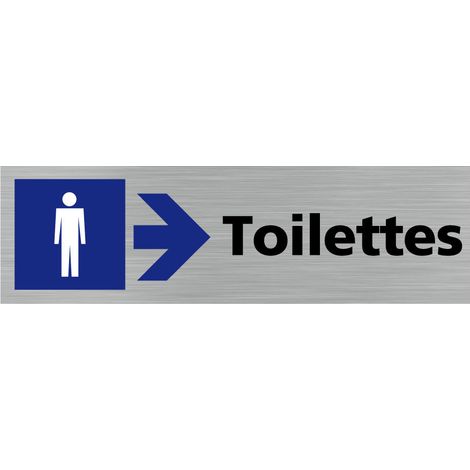 Pictogramme TOILETTE HOMME FLECHE VERS LA DROITE (Q0410).- Adhésif aspect aluminium brossé - (1/5)