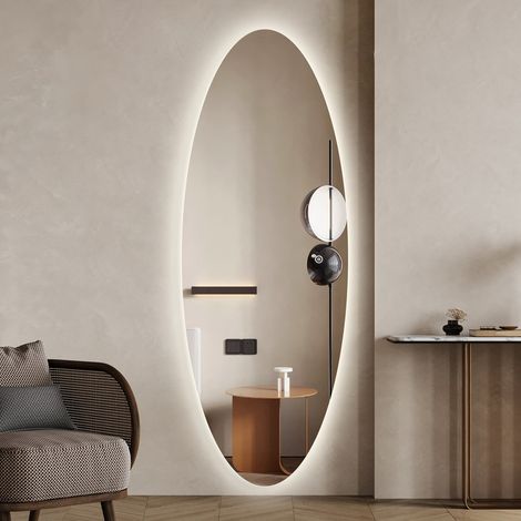 WDWRITTI Oval Standspiegel 165x60cm Ganzkörperspiegel mit Beleuchtung Ovaler Spiegel mit Beleuchtung für Ankleidezimmer, Schlafzimmer, Wohnzimmer, Friseursalon