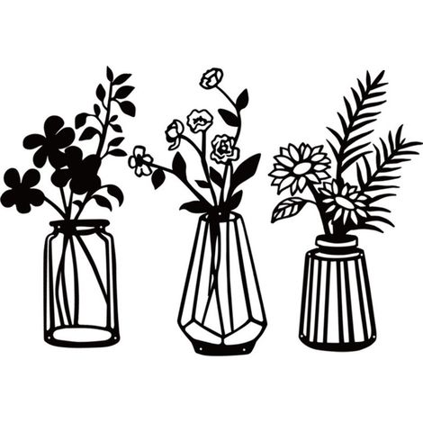 3 Pièces Fleurs en Métal Décoration Murale Art Mural en Métal Noir Sculpture Murale Florale en Métal pour Patio Balcon Sal (1/4)