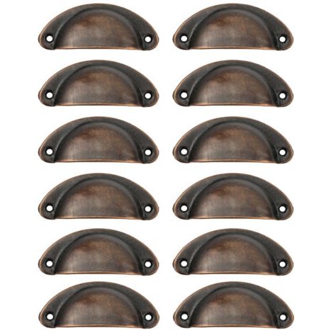 12 Pcs Poignée de Coquille, Poignée Coquille Rétro, Tiroir Poignée, Poignée de Meubles, pour Penderies, Armoire, Tiroirs (Rouge antique) (1/4)