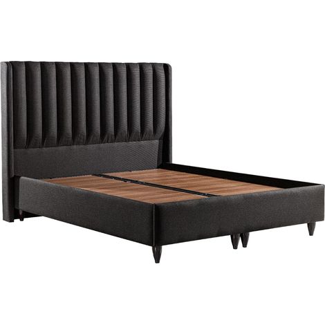 SAYA Lit coffre en tissu noir 140x190 cm (1/5)