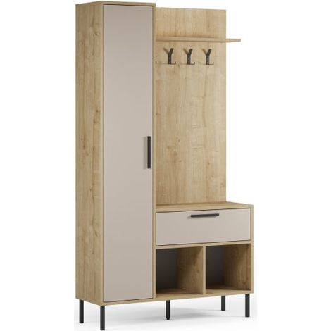 Mueble recibidor con perchero Vesta Roble Beige 35cm (ancho) x 195,3cm (alto) (1/5)