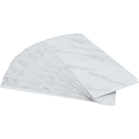 Set di 24 piastrelle autoadesive in PVC per pavimenti, 60 x 30 cm, piastrelle impermeabili per soggiorno, cucina, ufficio, bianche (1/5)