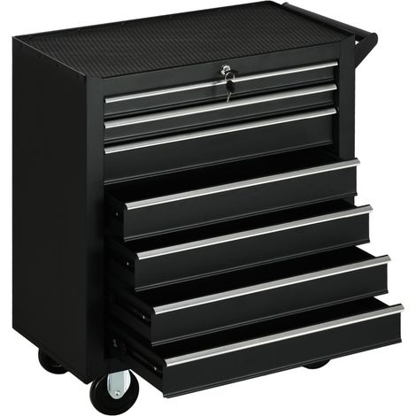 Chariot à outils 7 tiroirs en métal, verrouillable, mobile avec 4 roues dont 2 freinées, 69 x 33 x 75 cm, charge 150 kg, noir - CHICFURN (1/5)