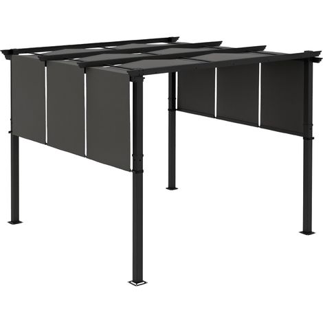 Pergola avec 3 toiles coulissantes 3L x 3l m structure métal époxy anticorrosion toile polyester gris