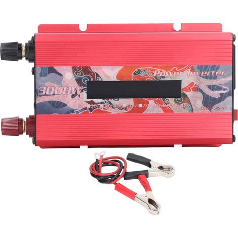 Convertisseur de puissance ondulée modifiée 3000W 12V DC vers 220V AC rouge, avec port USB 2.0A, ventilateur de refroidissement et écran LCD