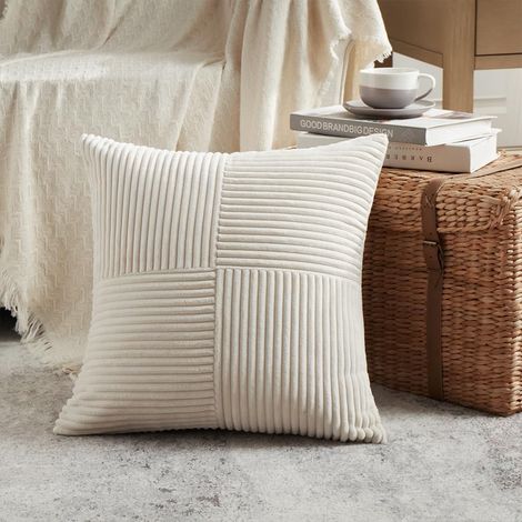 Lot de 1 Boho Housse de Coussin 50x50 Crème,à Motif Croisé Decoration Beige Clair Housses de Coussin en Velours Côtelé,Douillet Taie d'oreiller Housse Coussin Moderne pour Canapé Chambre Lit