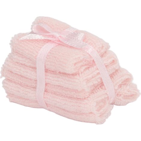 Serviettes de salle de bain miniatures à l'échelle 1:12, accessoires de décoration, meubles, modèle réduit de maison de poupée, pile de serviettes roses (1/5)