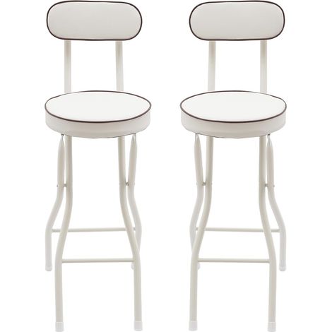 Lot de 2 chaises hautes pliantes et résistantes avec repose-pieds, dossier, tabourets de bar Pour salon, garage, atelier, cuisine, bar, Blanc