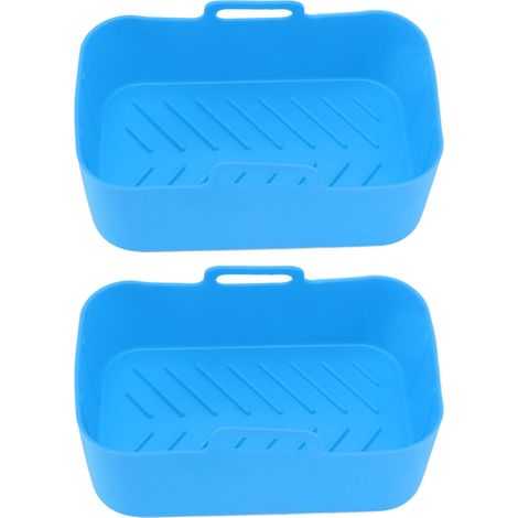 Lot de 2 paniers à friteuse en silicone antiadhésifs résistants aux hautes températures avec brosse pour Ninja DZ201 Foodi 8QT (bleu)