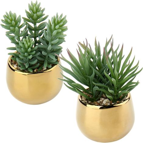 2er Set Kunstsukkulenten im Keramiktopf Gold (1/5)