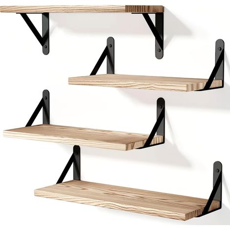 Lot de 4 étagères murales flottantes pour décoration de chambre à coucher, étagères flottantes de différentes tailles pour rangement mural, étagère en bois rustique pour salle de bain, cuisine (1/5)