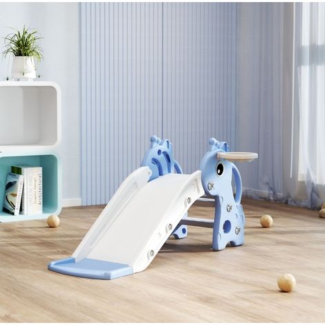 Tobogán infantil (106x51.5x52 cm), con aro de baloncesto, escalera y balón, plástico azul (1/5)