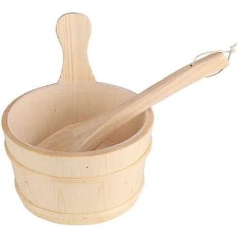Seau De Sauna avec Louche, Seau en Bois Naturel De Salle De Bain + Ensemble De Louche pour Accessoires De Bain Spa Sauna Cadeau Parfait pour Votre Famille Ou Vos Amis.