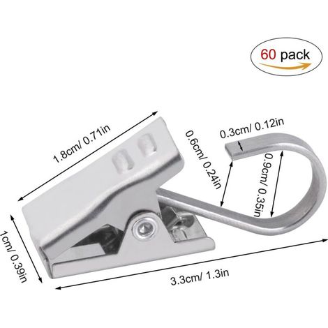 Pinces Rideaux Clips en Acier Inoxydable Crochets Rideau pour Anneaux Rideau Douche Partie Lumineuse Maison Décoration 60 Pièces (1/4)