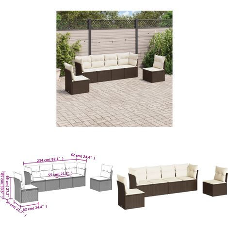 6-tlg. Garten-Sofagarnitur mit Kissen Braun Poly Rattan - Gartenmöbel - Sofa Set - Rattan Möbel - Outdoor Sofa - Lounge Set - Home & Living (1/3)