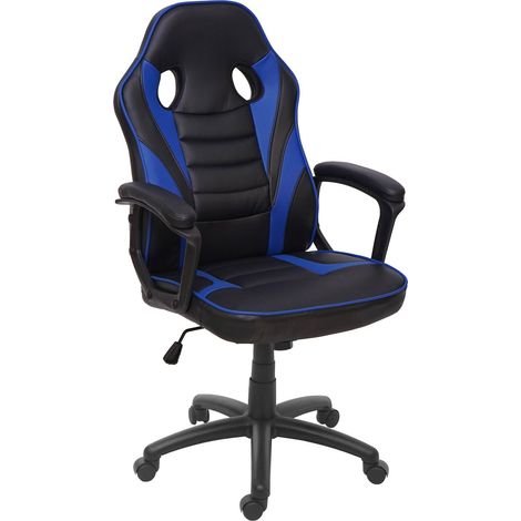 [NON UTILIZZATO] Poltrona sedia gaming ufficio girevole regolabile HHG-063 ergonomica ecopelle nero e blu