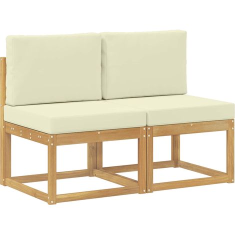 2 Piece Outdoor Middle Sofa Solid Acacia Wood White vidaXL