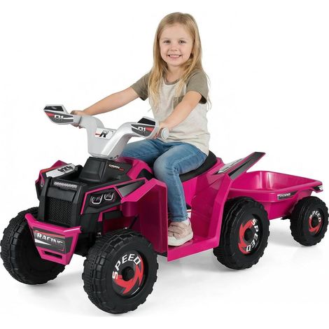 COSTWAY Quad Elettrico per Bambini, ATV elettrico con Rimorchio Posteriore, Macchina Giocattolo a Motore con Ruote Resistenti, 2-3 km/h, Veicolo per Bambini 3 Anni+ (Rosa) (1/5)