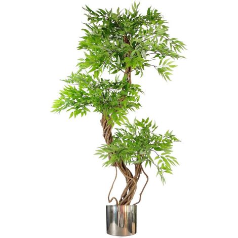 140cm Leaf Realistic Artificial Japanese Fruticosa Ficus Tree, Green Silver (1/4)