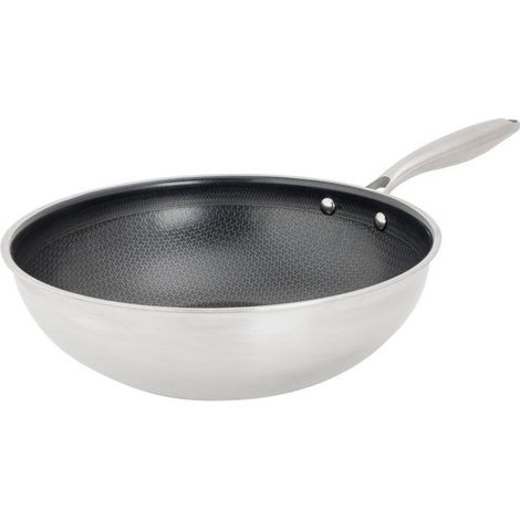 Wok - CÓMODO Y A LA MODA - HEXAPRO - Acero inoxidable - Ø24 cm - Antiadherente - Todos los fuegos, incluida inducción