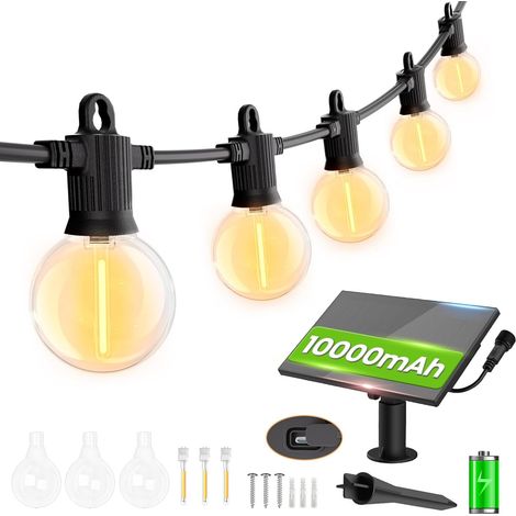 45m Guirlande Solaire Lumineuse Exterieure Jardin, ip65 Guirlande Guinguette Extérieure LED avec G40 60+3 Ampoule Interrupteurs Automatiques Photosensibles pour Patio Cour Mariage (1/5)