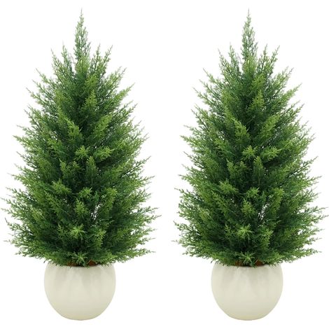Árboles de cedro artificiales, de bajo mantenimiento, diseño duradero, color verde, 120 cm. (1/2)