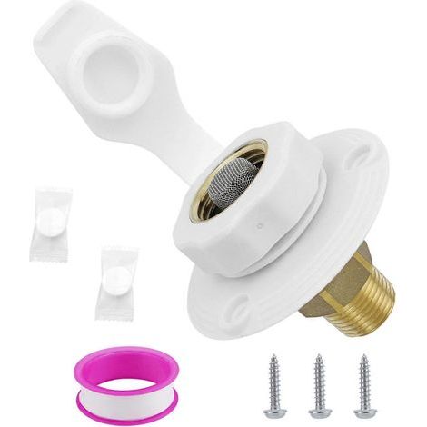 Bride de raccordement d'eau pour camping-cars, entrée 3/4NH femelle vers 1/2 NPT mâle avec clapets anti-retour, convient aux caravanes et remorques, blanc Blanc (1/5)