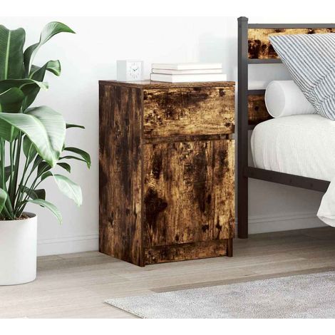 Mesilla de noche-Mesita de noche-Mesapara Dormitorio roble ahumado 39x35x65 cm madera de ingeniería