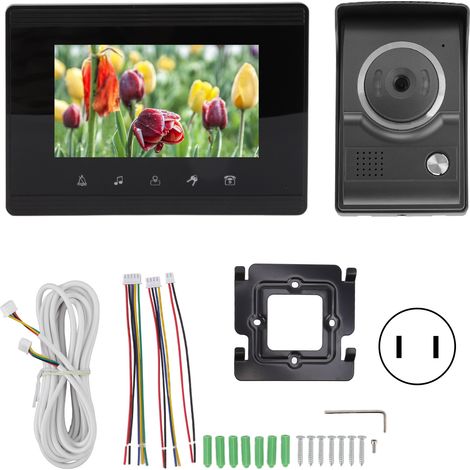 Sonnette vidéo extérieure HD 100-240V avec écran LCD, caméra de porte, interphone de sécurité domestique, prise US. (1/5)