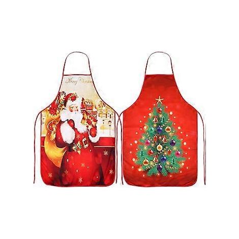 2-teiliges Weihnachtsschürzen-Set, Weihnachtsschürze mit Weihnachtsmannmotiv und Weihnachtsbaum, für Damen, Herren, Mütter, Ehefrauen und Ehemänner – das perfekte Weihnachts-Koch-Kostüm