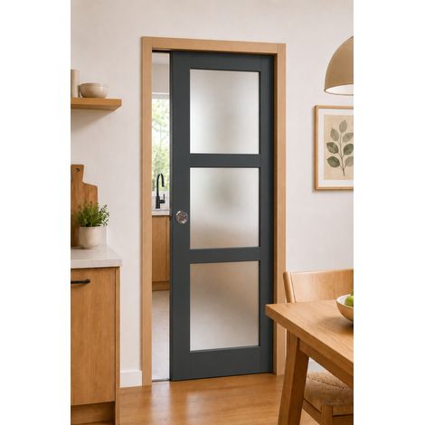 Porte Coulissante Blakeria Vitrée Ral7016 H204 X L73 + Systeme De Galandage Et Kit De Finition Inclus (1/4)