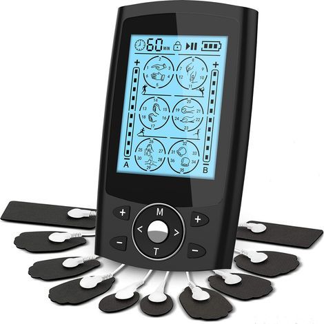 Appareil d'électrostimulation musculaire EMS/TENS à double canal, modèle 2025, 48 modes (24 x 2), avec 14 électrodes réutilisables. Rechargeable en continu. (1/5)