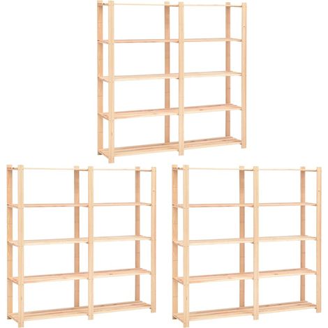 Lot de 3 Étagères de rangement à 5 niveaux Étagère Charge Lourde - Étagère de stockage 170x38x170 cm Pin 500 kg BV532734 - BonneVie (1/5)