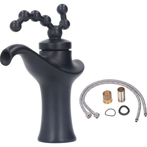 Robinet de lavabo en laiton antique, mitigeur de lavabo monocommande avec flexibles, filetage mâle/femelle G1/2 (1/5)