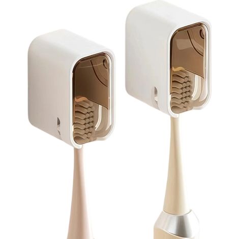 Soporte Para Cabezales De Cepillo - Adhesivo Sin Perforacion - Para Baño Familiar - Marrón - Pack De 2 (1/5)