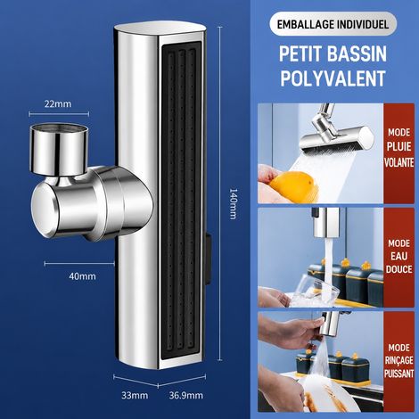 Embout de robinet de cuisine forme L 3 modes argenté avec raccord en cuivre argent réf 2769 15,7 × 11 × 4,2 cm 202 g – Livraison gratuite